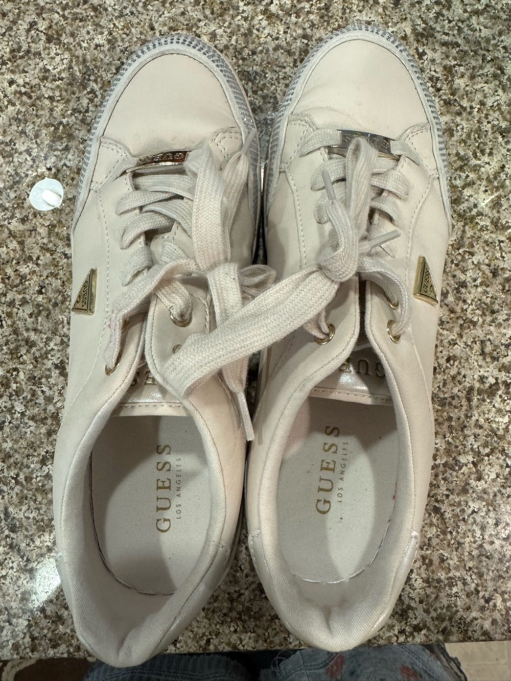 GUESS Women's Cream Lace-Up Logo Accent Sneakers